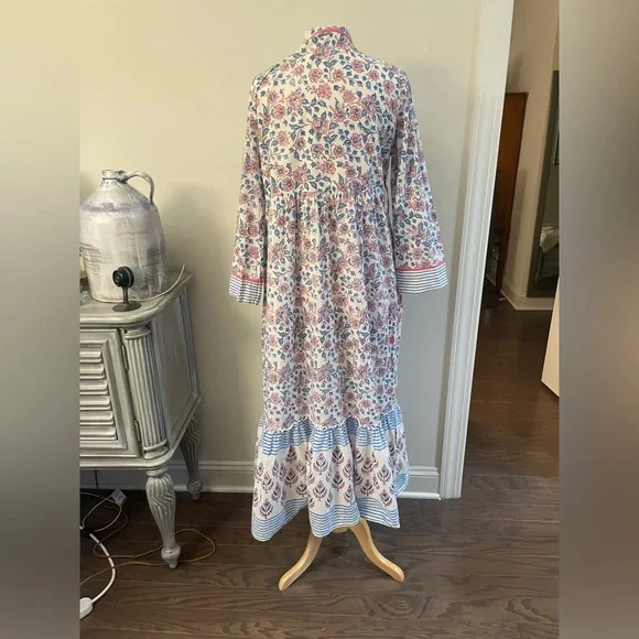 MADISON MATHEWS CHARLESTON DUTCH BLUE FLORAL LINED MAXI RUFFLE DRESS - Picture 9 of 12